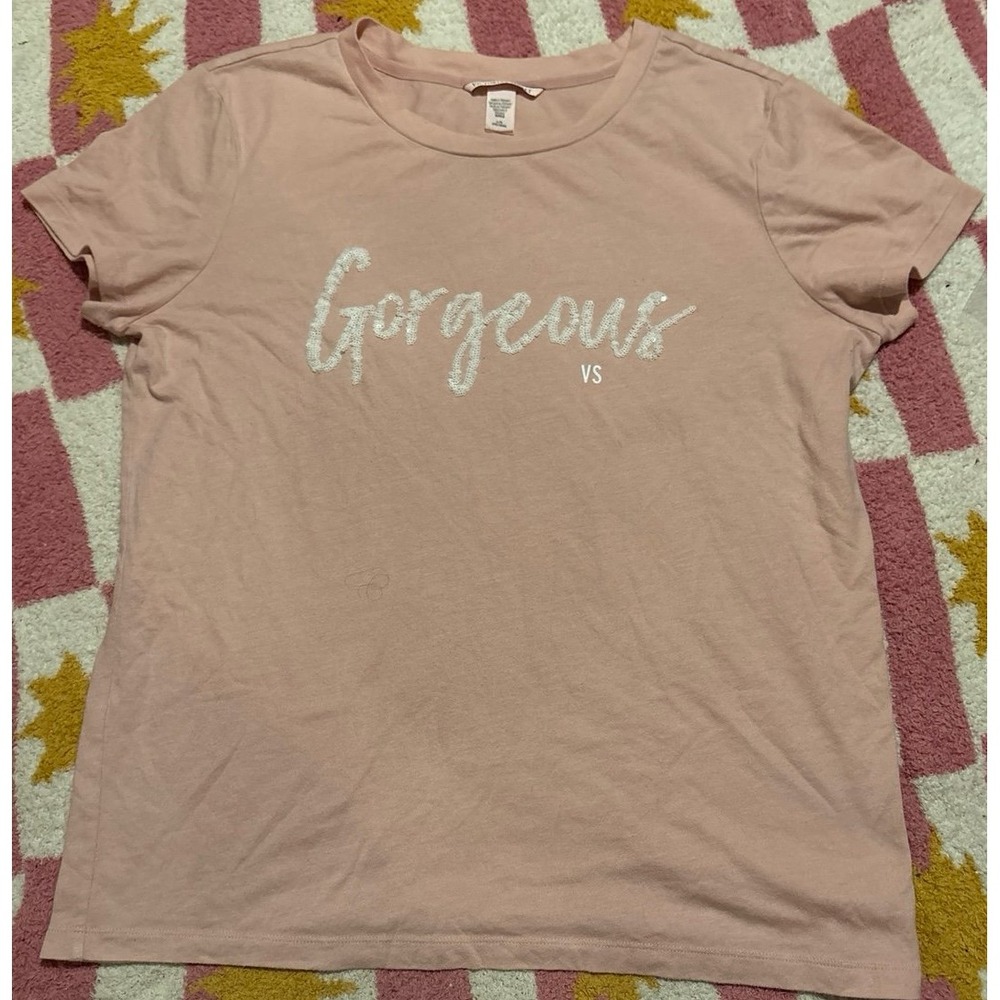 Victoria's Secret Vintage Pale Pink Sequin Gorgeous Tee, Large